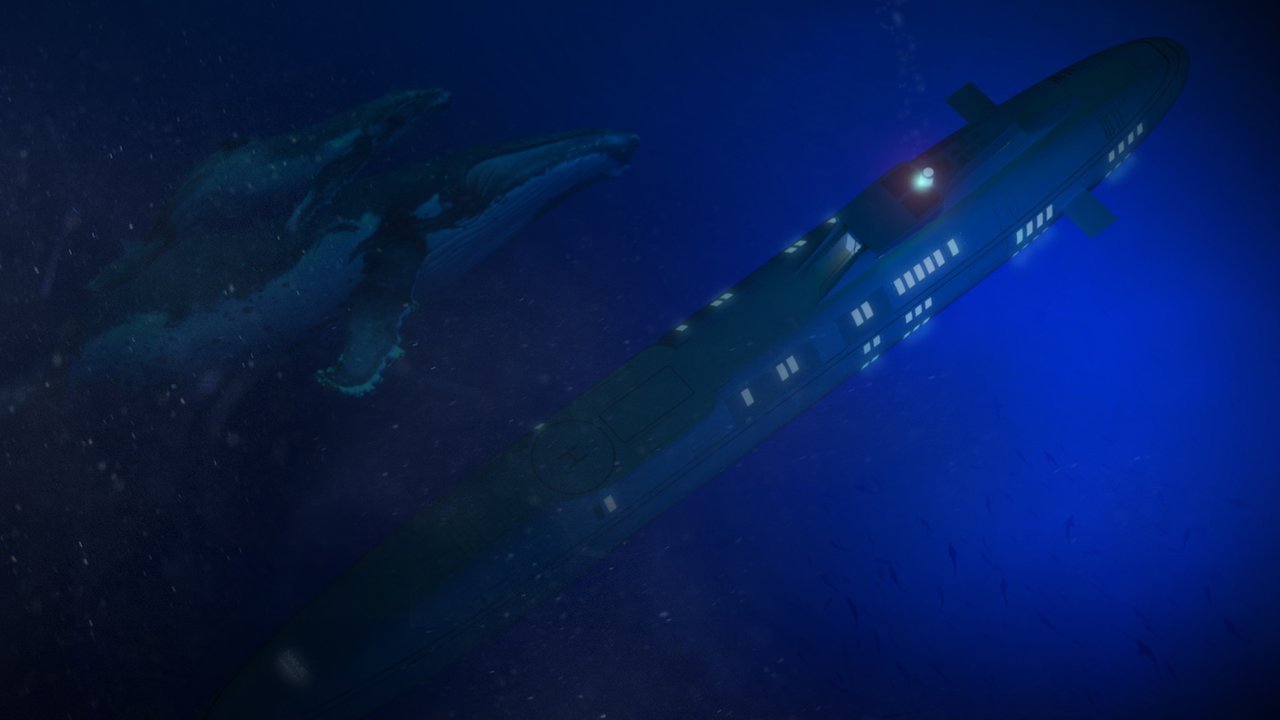 Migaloo superyacht submarine submerged with whale