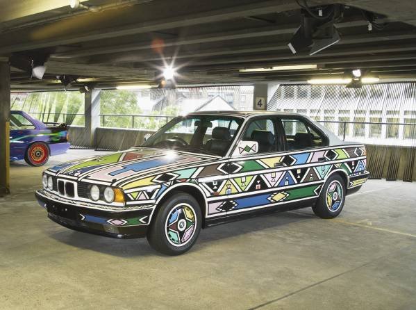 Esther Mahlangu's commissioned Art Car, featuring the bold colourful tribal print of the Ndebele people.