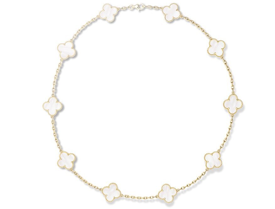 Van Cleef & Arpels Gold and Mother of Pearl Vintage Alhambra Necklace