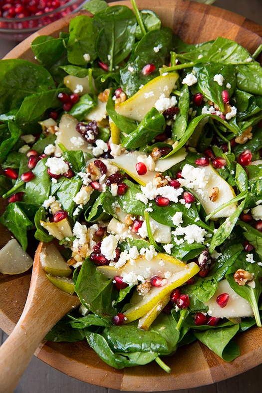 Pear, Pomegranate, and Spinach Salad Vegetarian Christmas Dinner Ideas That Everyone Will Love
